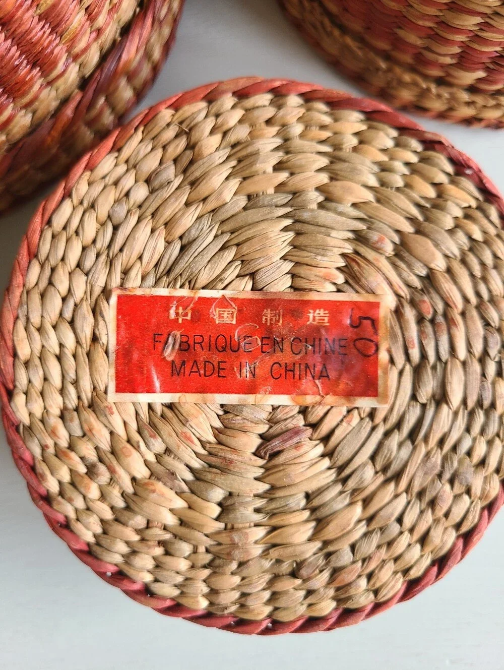 Vintage Wheat Grass Nesting Baskets with Lids